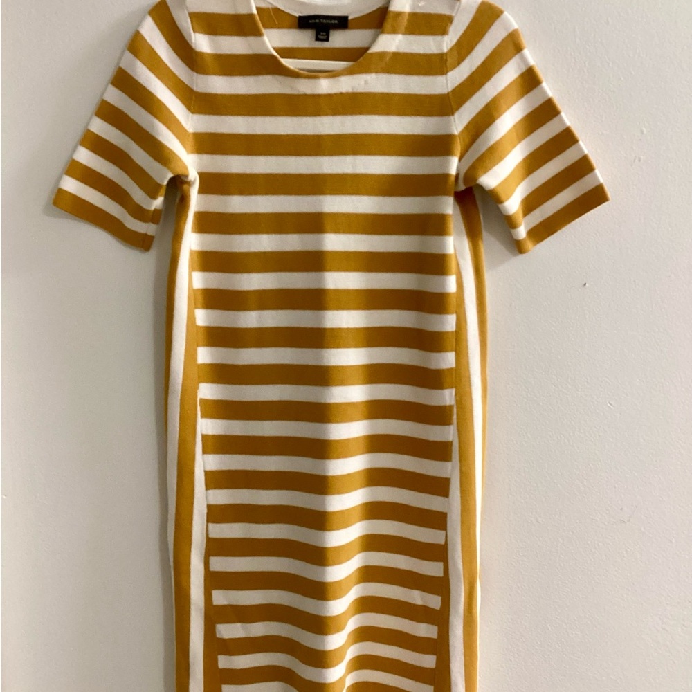 Ann Taylor Marigold Knit Striped Mustard and White Dress Sz XS